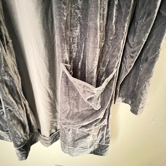 Amaryllis Womens Long Gray Velvet Cardigan With Open Front & Pockets - Picture 6 of 9